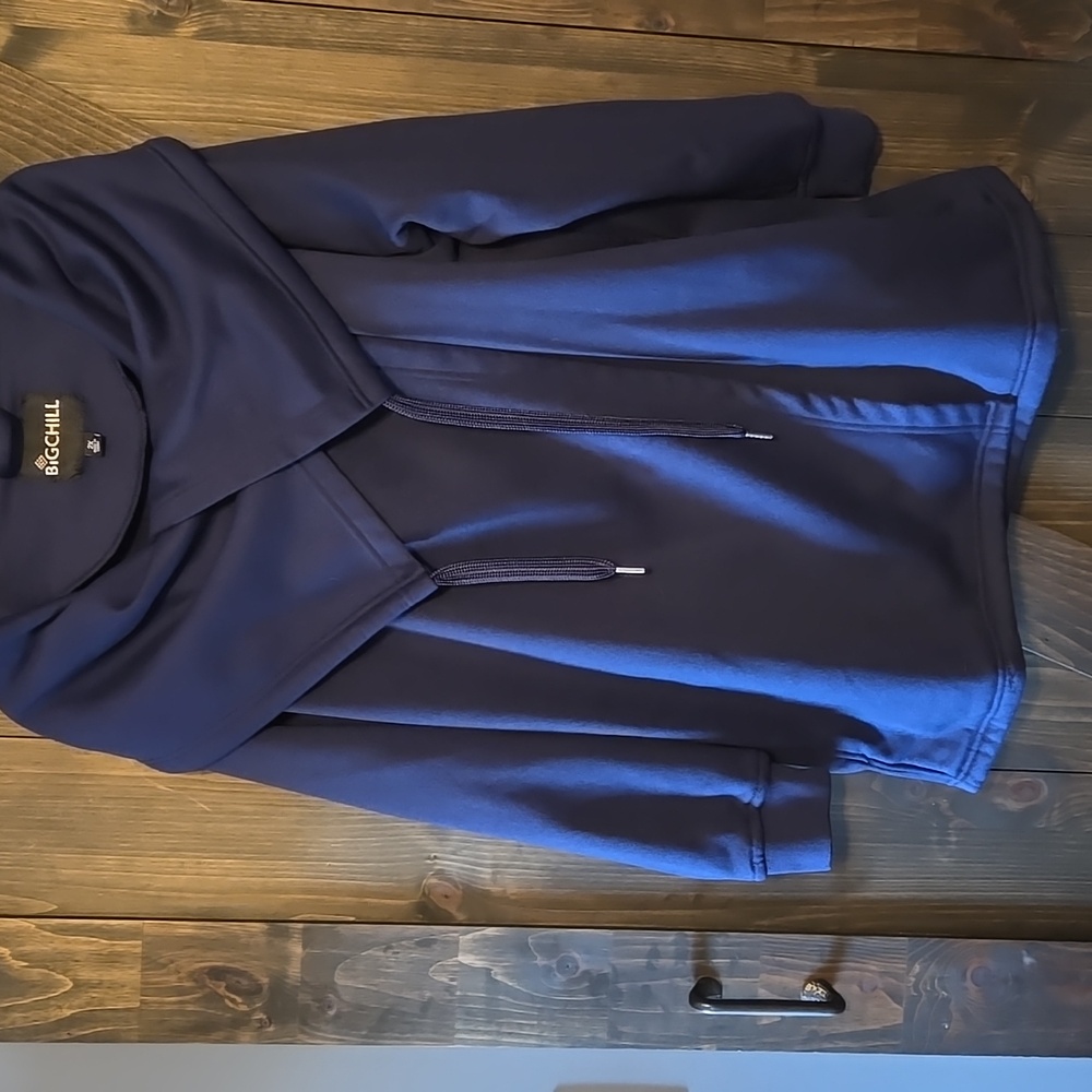 Big Chill Navy Blue Fleece Shawl Collar Sweater. NWOT